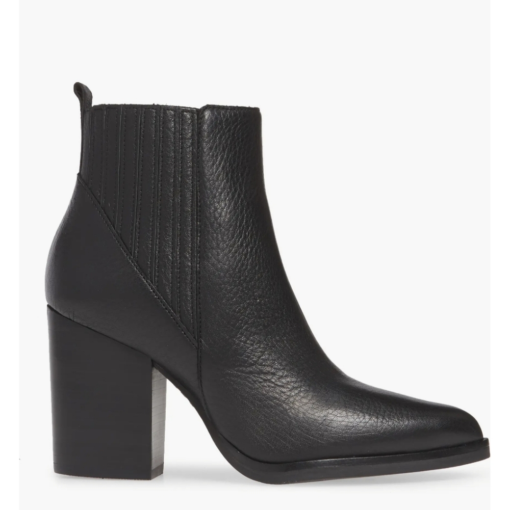Marc Fisher LTD Black Leather Alva Bootie, Size 10,‎ Cowboy, Pointed Toe, Block